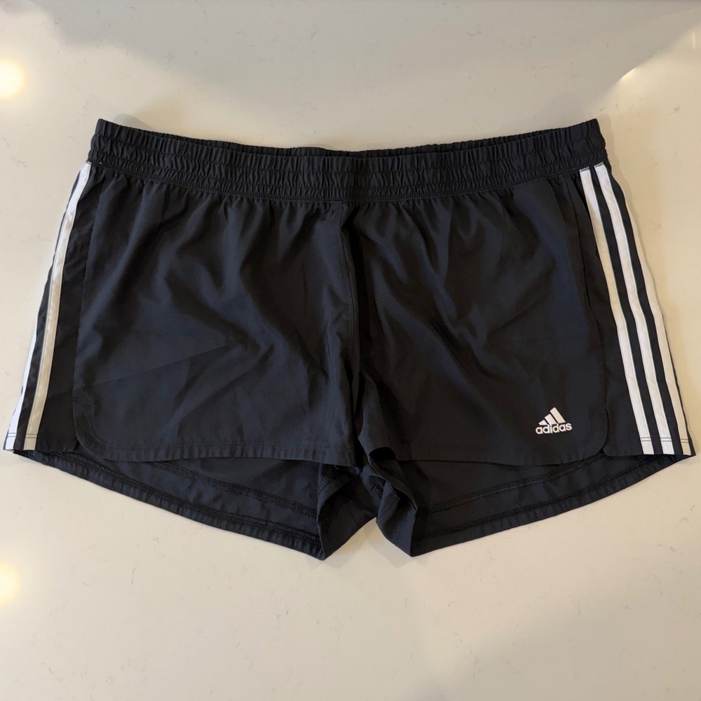 Adidas Aeroready Black 3-Stripe Running Shorts Womens 2XL Athletic Gym Workout